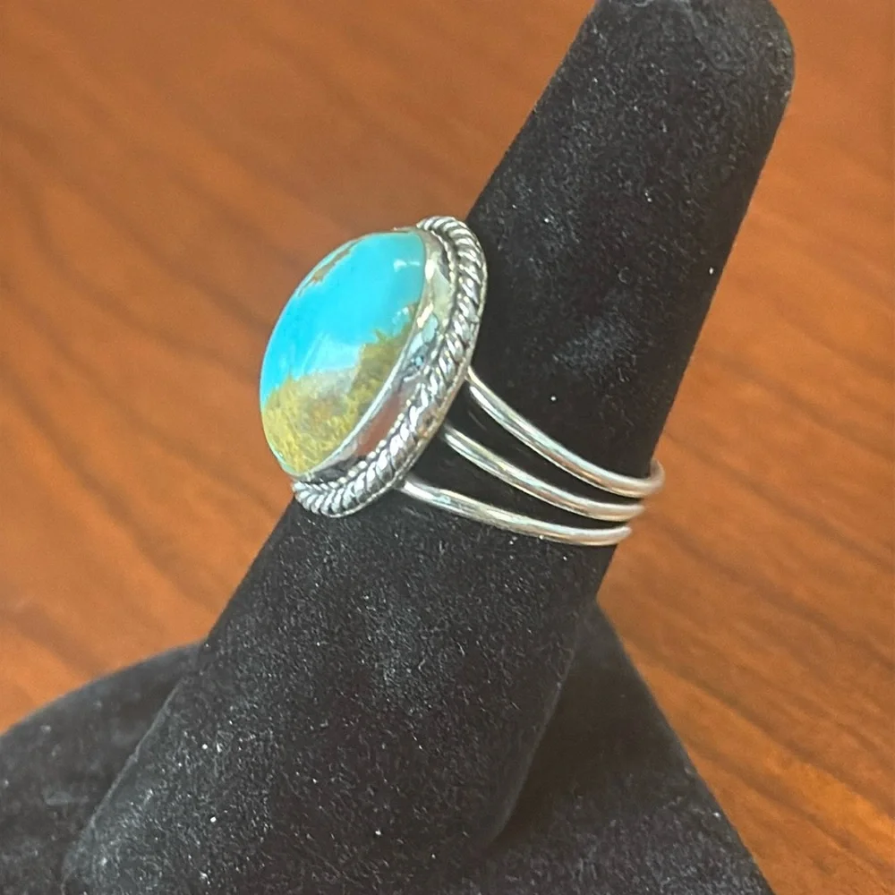 Turquoise 925 Sterling Silver Statement Ring - Adjustable